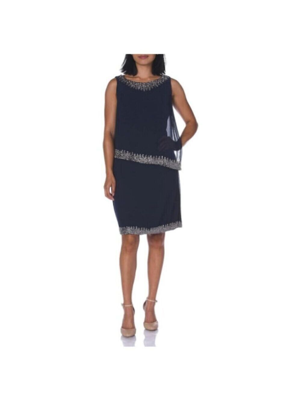 ✨J Kara Navy Blue Sleeveless Knee-Length Dress 2 NWT
